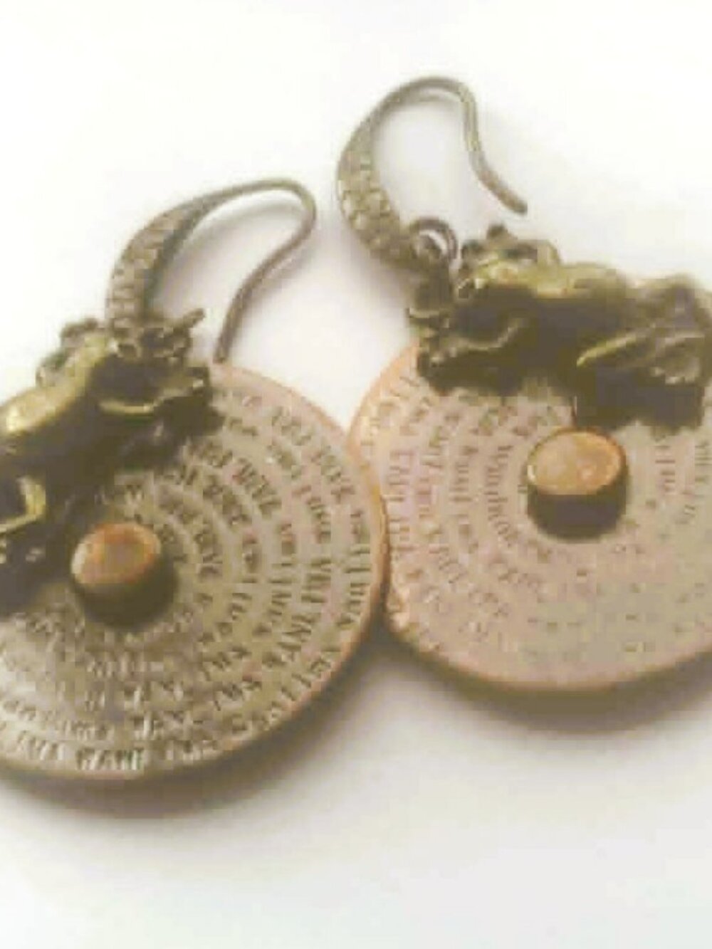 Bronze Copper Frog Earrings Handmade Art Jewelry NEW OOAK Statement Dangle